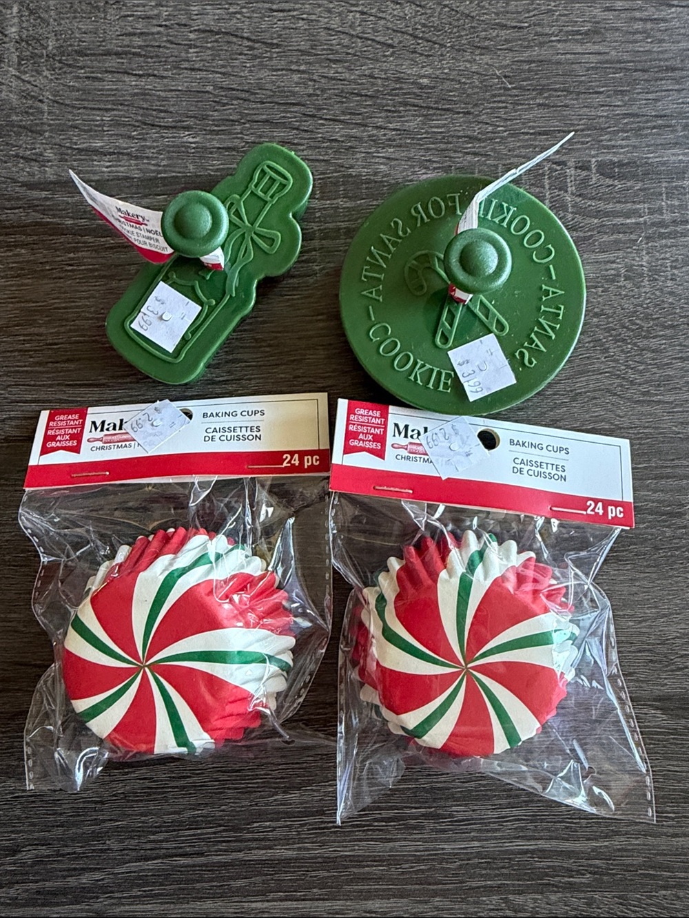 Red White Green Peppermint Baking Cups with Green Cookie Cutters
